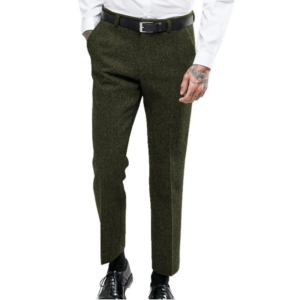 

Men's Business Formal Suit Pants Slim Fit Trousers For Wedding Party Flat Front Dress Pant