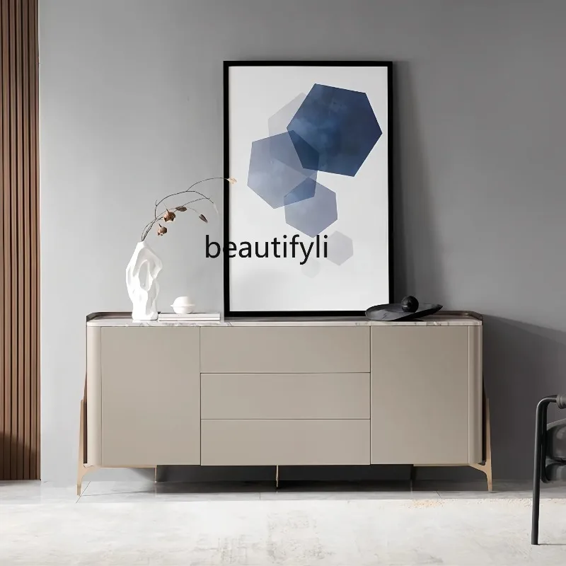 

D2520 Italian Style Light Luxury Natural Marble Sideboard Modern Minimalist Storage Cabinet Wine Cabinet Dining Entrance Cabinet