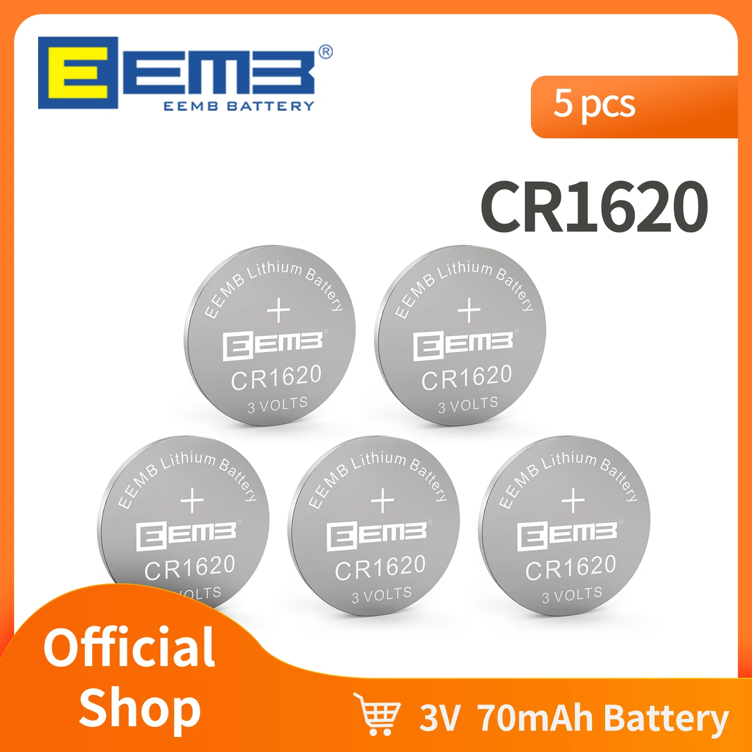 EEMB CR1620 3V 70mAh Button Battery Lithium Battery Non-Rechargeable Coin Cell Batteries for Watch Calculator Car Key Tablets