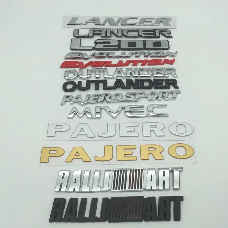 1pcs 3D ABS LANCER L200 MIVEC EVOLUTION PAJERO OUTLANDER car Letter Emblem Rear tail trunk badge sticker Decal styling