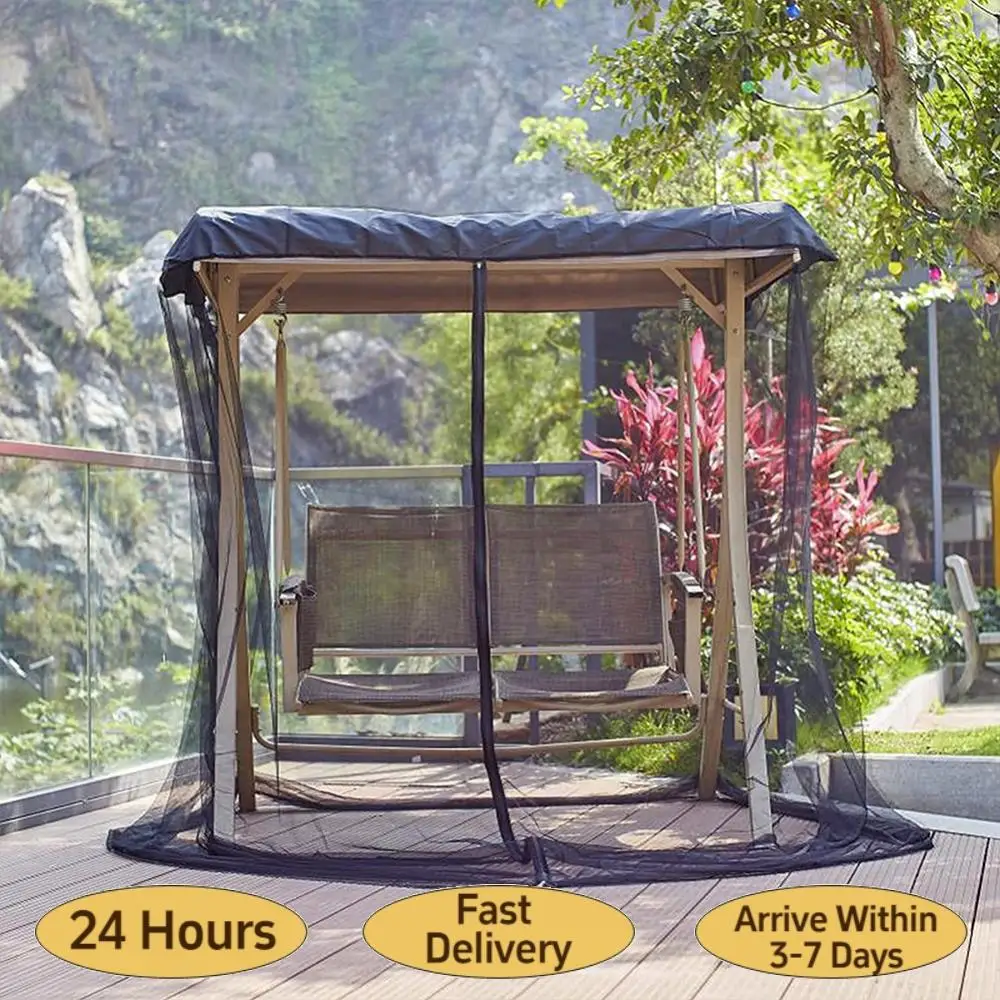 

Garden Swing Cover Waterproof Patio Swing Mosquito Netting Zipper Closure Rectangle Netting Curtain for Swing Chair