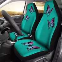 Turquoise Car Seat Covers Set With Purple and Blue Bright Butterflies Universal Fit For Most Bucket Seats Girly Seat Protectors