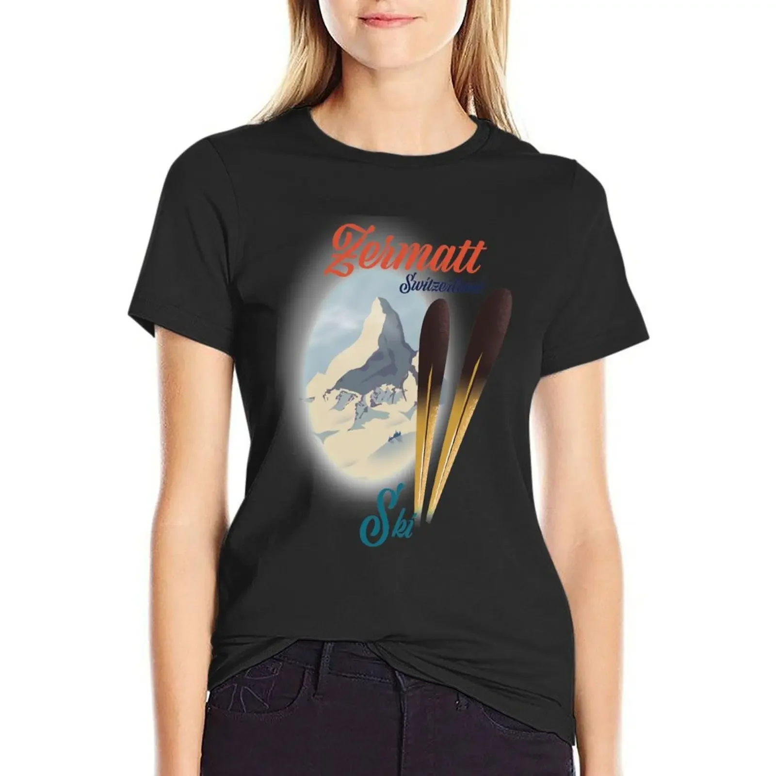 

Zermatt Switzerland ski poster T-Shirt Female clothing funnys tees fashion woman blouse 2025