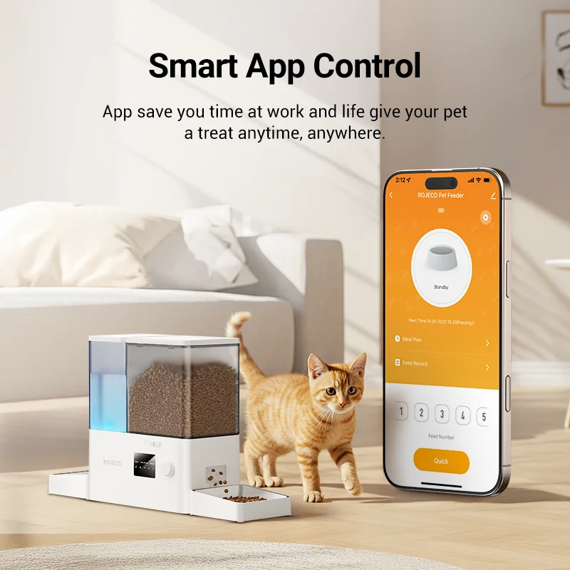 ROJECO 8.5L Automatic Pet Feeder With Gravity Water Fountain 2In1 WIFI Remote Control Cat Kibble Dispenser Water Refill Drinker 3
