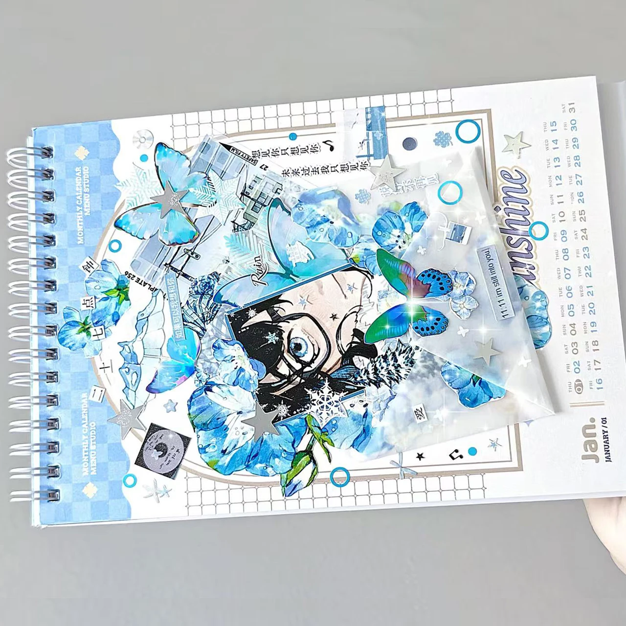2026 Monatsplanungskalender mit Macaron-Rand, kreatives DIY-Tagebuch, Material, Collage, Studentenbedarf, Schreibwaren