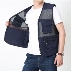 Summer Vest Mesh Men Sleeveless Parka Man Tactical Jackets Work Multi-pocket Jackets Men's Clothing Hunting Coat