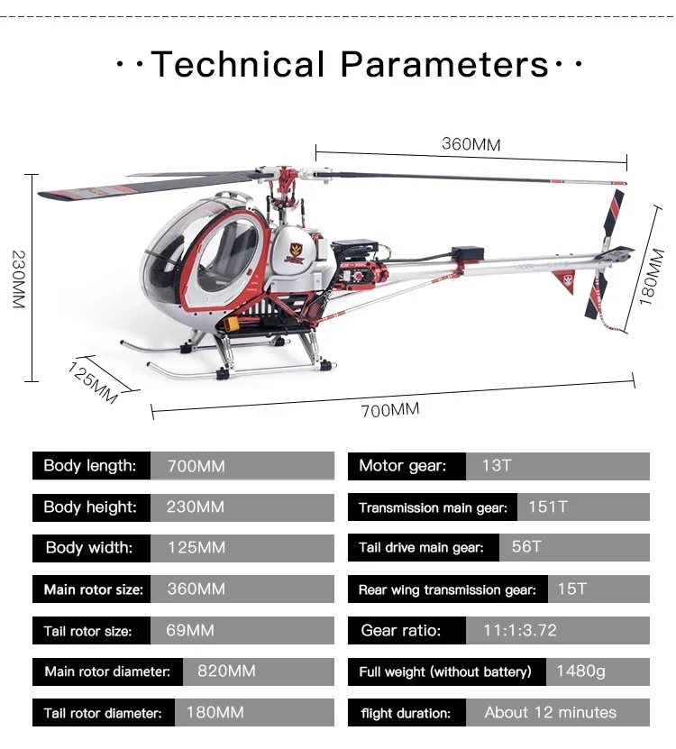 Schweizer JCZK 300C helicopter Hughes all metal high simulation model aircraft ALIGN 450L 470 380 aircraft H1 flight control