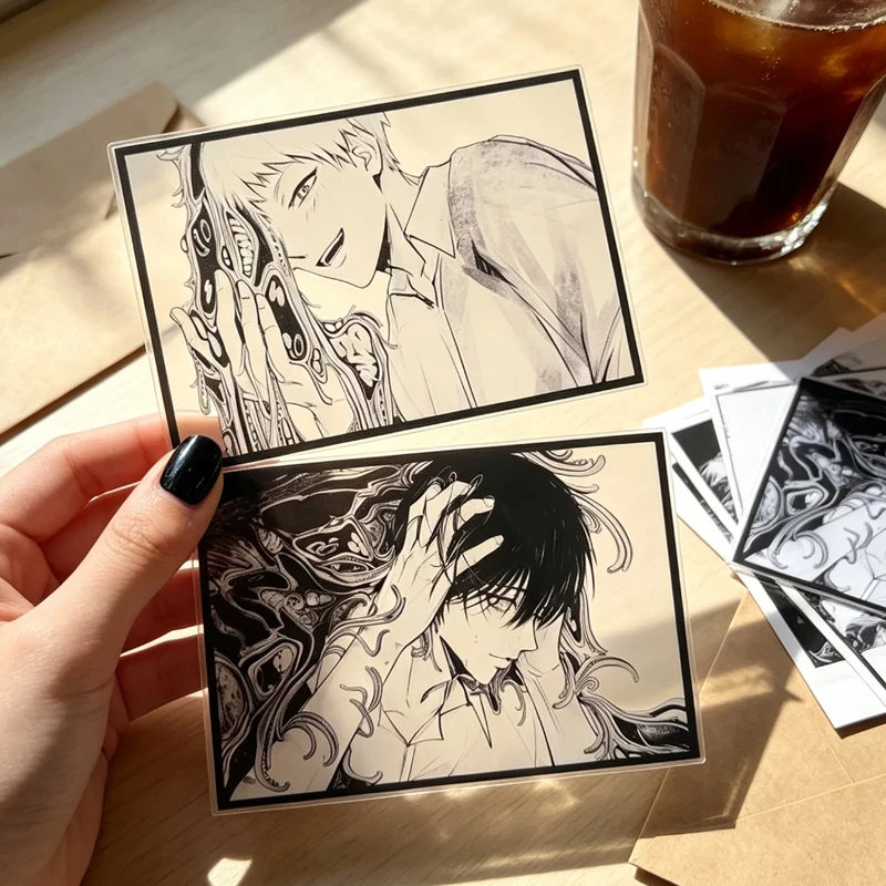 2Pcs/Set Dark Horror Manga Acrylic Transparent Card Black White Anime Clear Card Itabag Decoration Birthday Gift for Friend