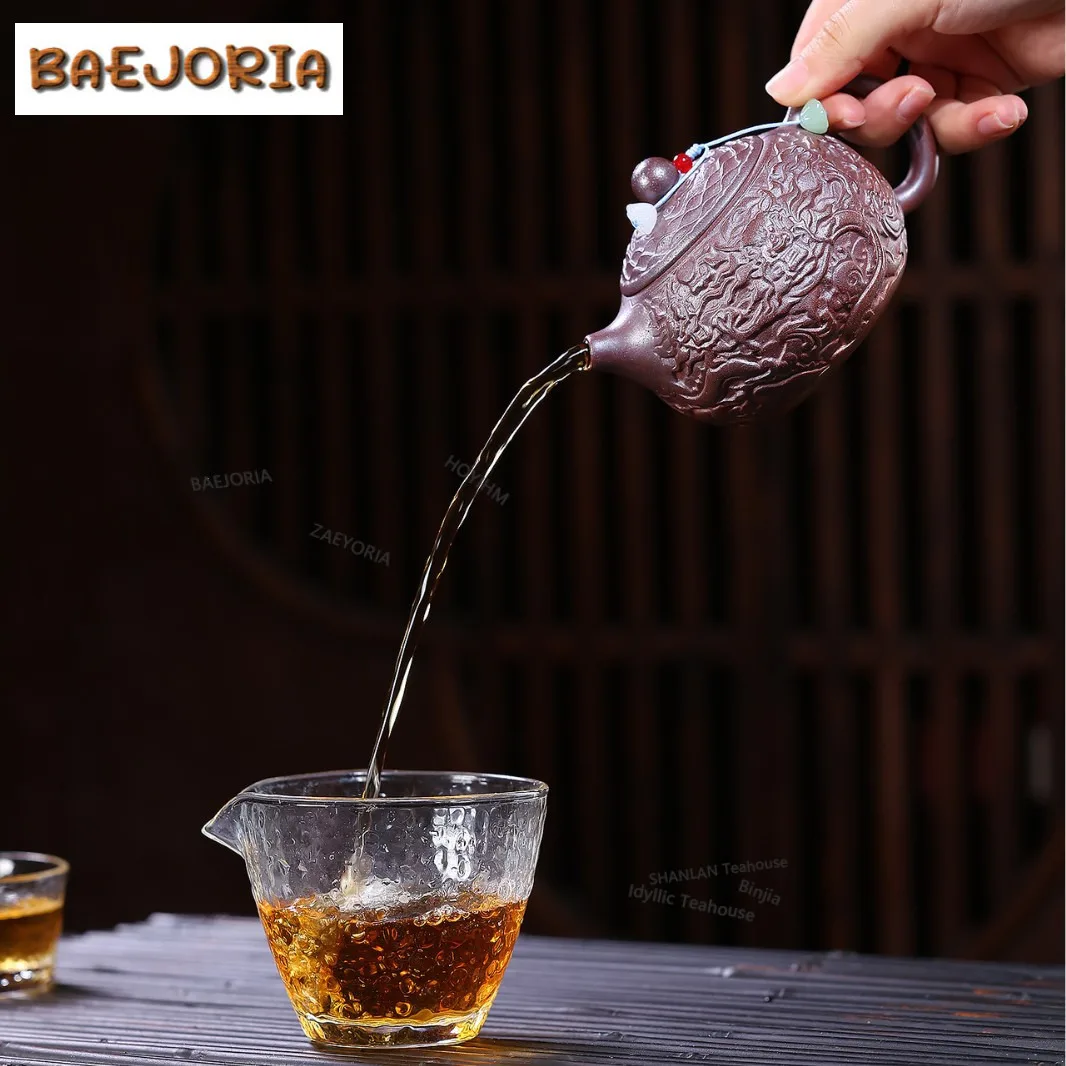 250ml Luxury Yixing Purple Clay Teapots Handmade Dragon Design Xishi Pot Raw Ore The Keel Gold Sand Mud Kettle Zisha Tea Set