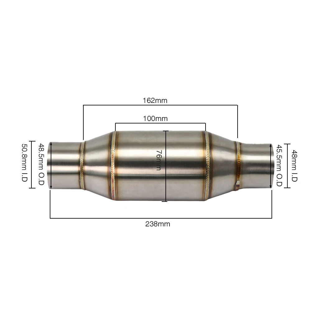 Alconstar- 50.8mm Motorcycle Exhaust Mid Pipe Expansion Chamber Modified Muffler Back Pressure Core Silent Escape