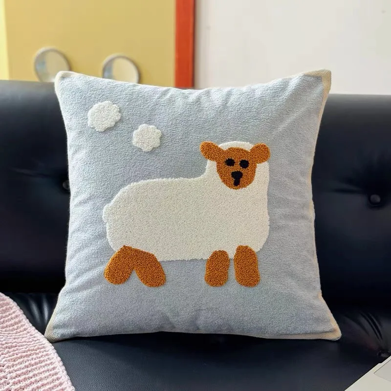 Einfache süße Cartoon-Hund-Stickerei, bequemes Sofakissen, Kopfteil, Kissenbezug, Wohnzimmer, Heimdekoration, waschbar, 45 x 45 cm – Detail 5