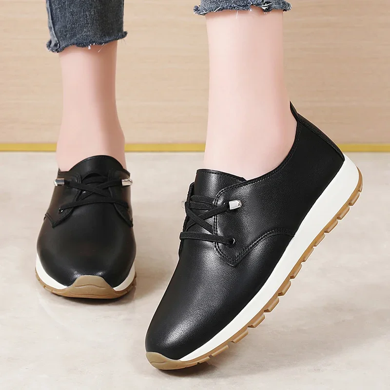 

100% cowhide Women's leather shoes spring autumn flat women's shoes ladies comfortable classic sports walking Casual sneakers