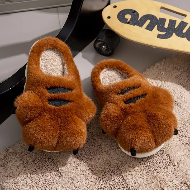 Novelty Paw Shoes Women Men Winter Animal Finger Slippers Unisex Indoor Fluffy Home Shoes Woman Cozy Warm Big Tiger Claw Slipper