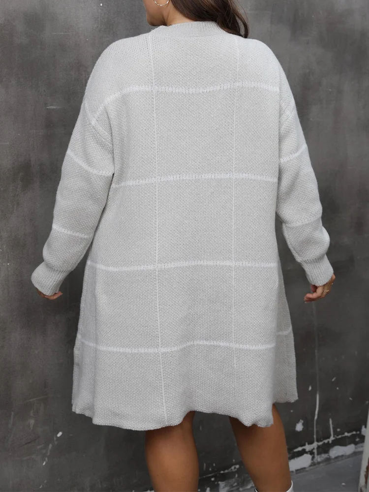 GIBSIE Plus Size Autumn and Winter Contrast Bow Knitted Dress Women 2025 Street Casual O-Neck Long Sleeve Loose Pullover Dresses