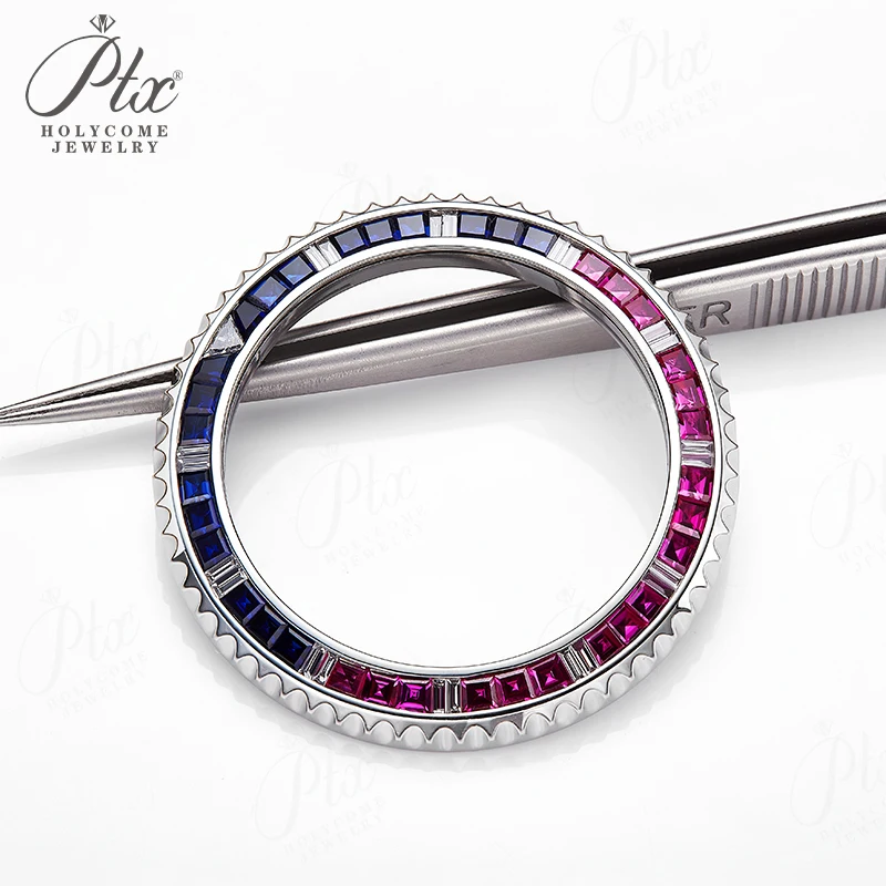 Custom 40.3mm Watch Bezel Stainless Rainbow Color Loose Gemstone Diamond Moissanite Refit Men Charms Hot Sale Watch Decoration