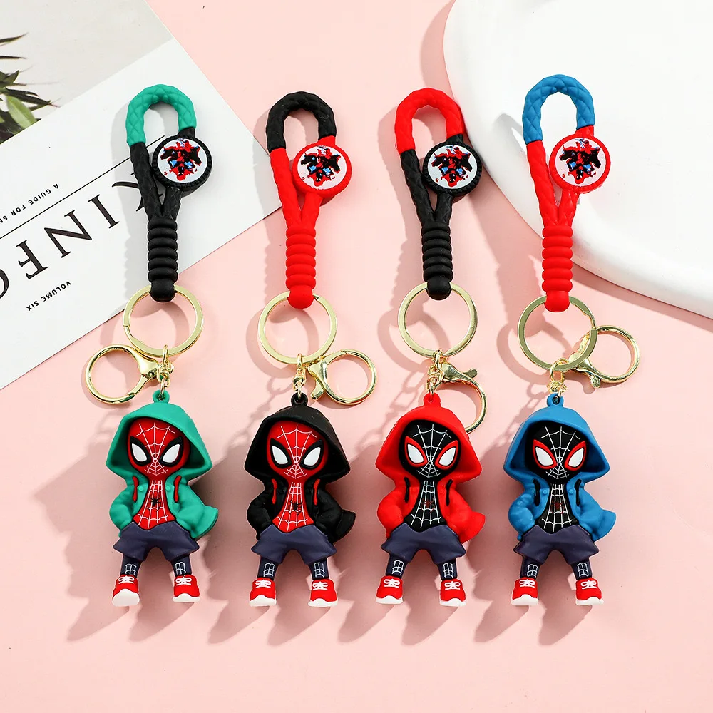 Cartoon Marvel Spiderman Keychains Cute Pendant Keyrings Jewelry For Bag Collection Ornaments Accessories Birthday Toy Gifts