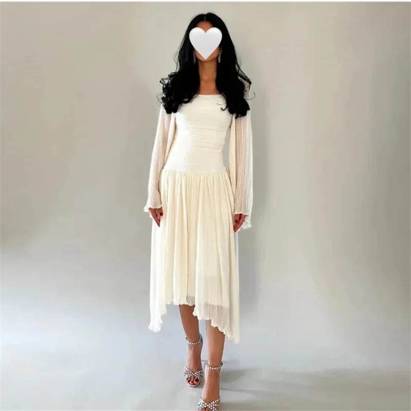 

Short Evening Dresses for Special Occasions Saudi Arabia Prom Women's Dress Long Sleeves Chiffon Elegant Long Party Customize