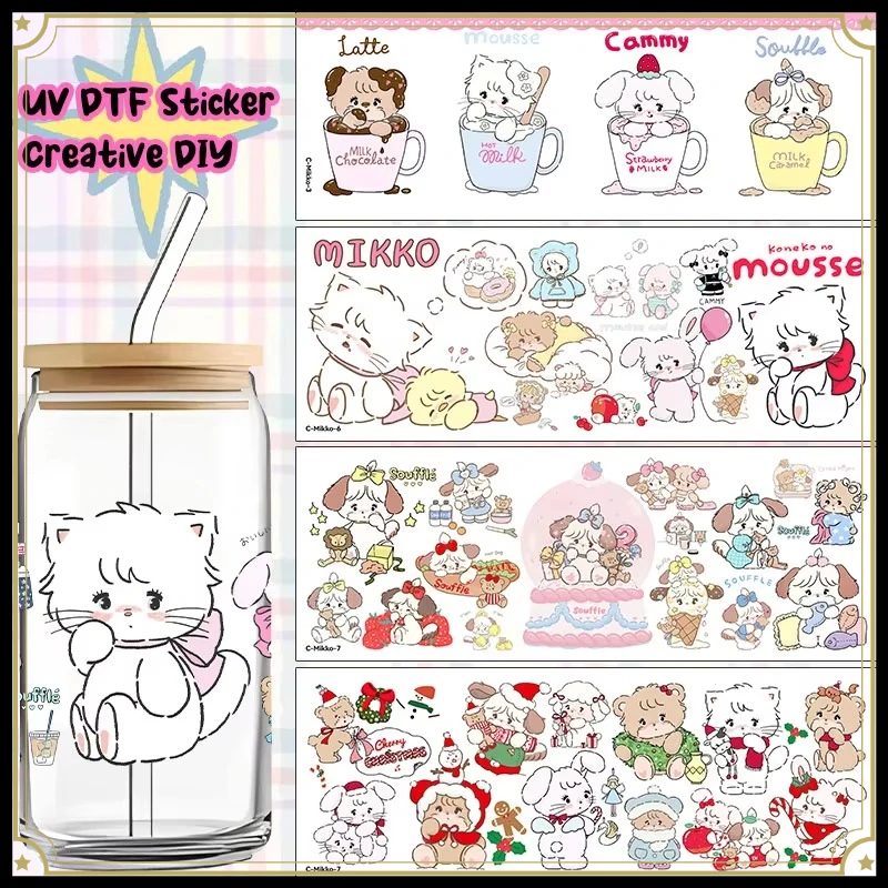 DTF Stickers Cute Cartoon For Mikko DIY Stickers UV Printing Creative Transfer Transparent Crystal Souffle Waterproof Decoration