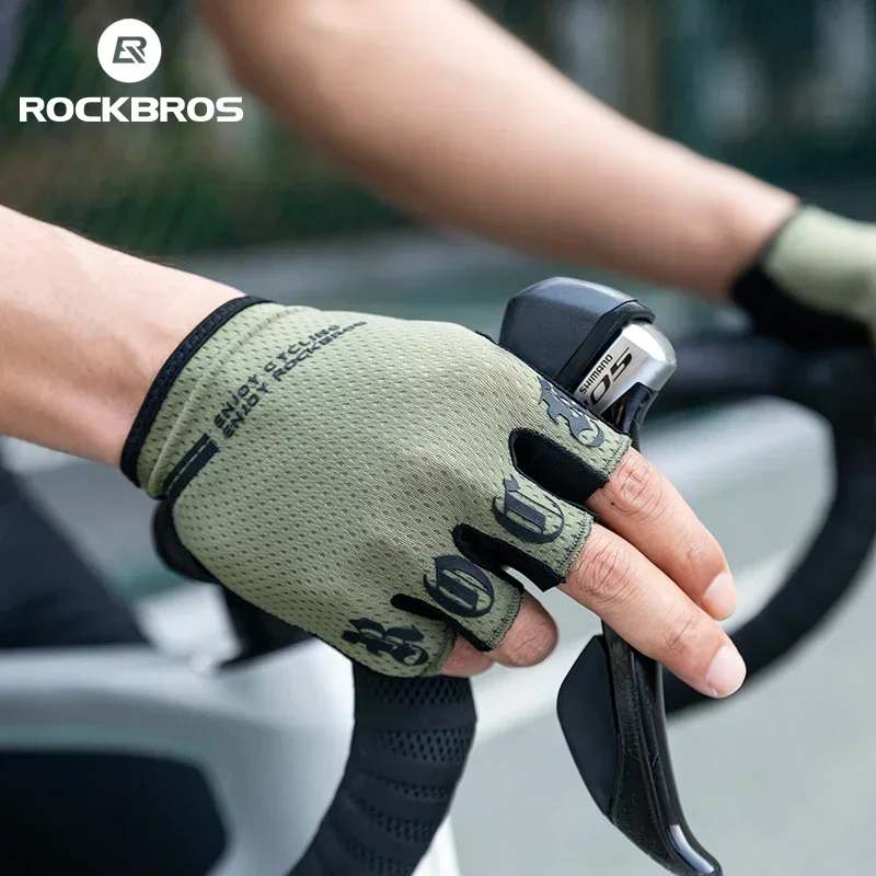 ROCKBROS Half Finger Gloves SBR Palm Pads Breathable Anti-shock Cycling Gloves High Elasticity Fitness Bicycle Fingerless Gloves