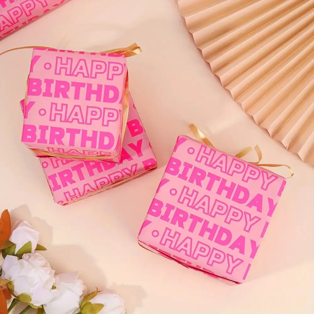 1 Roll 3m Birthday Wrapping Paper - Pink Gold Party Gift Wrap, 
