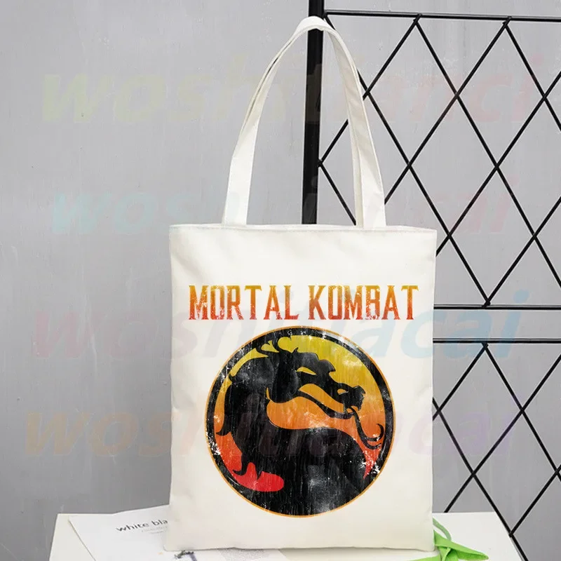 Bolsa de lona simples Mortal Kombat feminina, bolsa elegante, bolsas de ombro, compras casuais, meninas