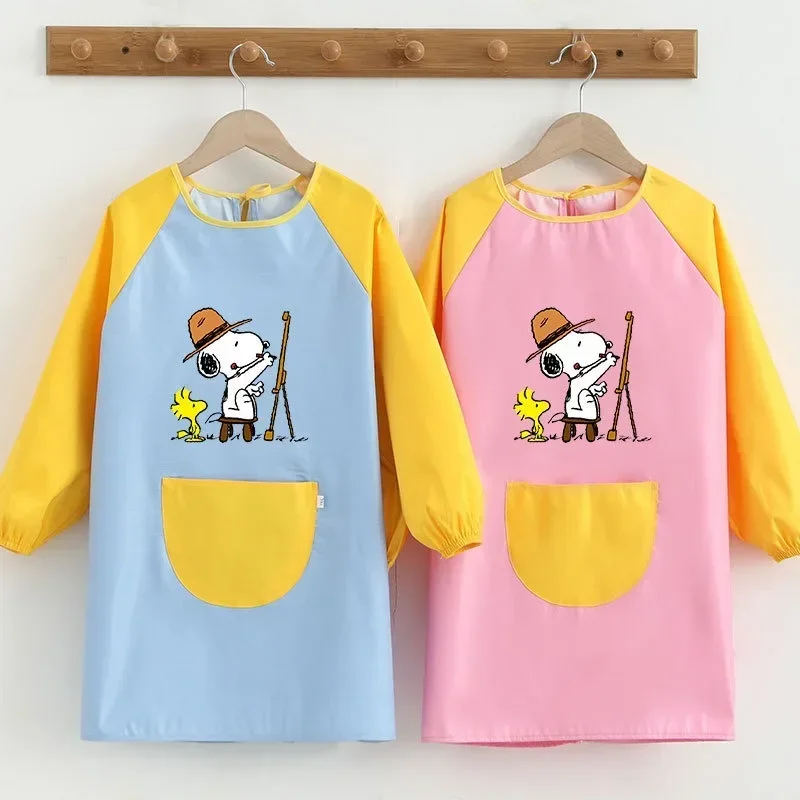 Snoopy Kids Apron Long Sleeved Gown Cartoon Waterproof Boys Girls Cooking Baking Craft Painting Anime Children Anti Fouling Gown