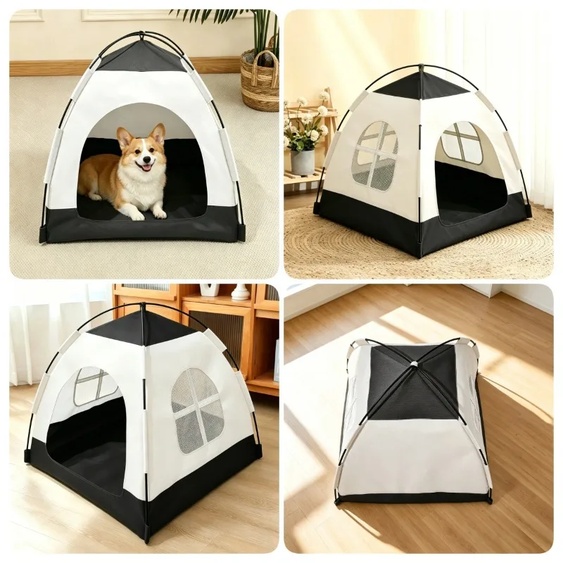 Foldable Cat House Pet Tent Breathable Screen Window Portable Dogs Tent Semi Enclosed Pet Nest Outdoor Travel Pet Furniture - view 4
