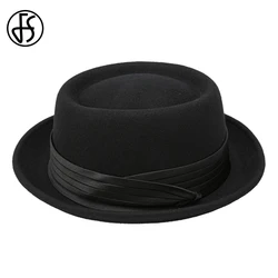 FS 2024 Roll Brim Black Pork Pie Hat For Men Ivory White Wool Fedoras Winter Jazz Cap Church Panama Gangsters Caps Gentlemen