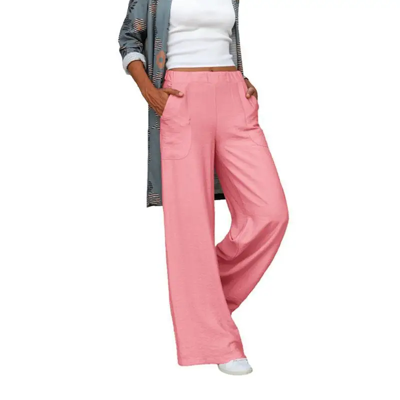 Oversized Women's Casual Pants with a Hanging Feel Solid Color Elastic Waist Loose Fit Wide Leg Pants