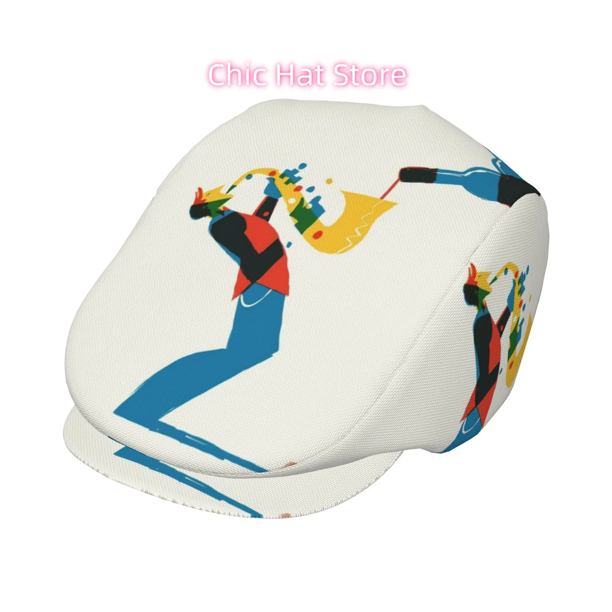 Jazz Musician with Saxophone 1pc All-over Print Flat-top Hats for Men and Women, Newsboy Caps, Berets, Irish Hats, Driver Caps,