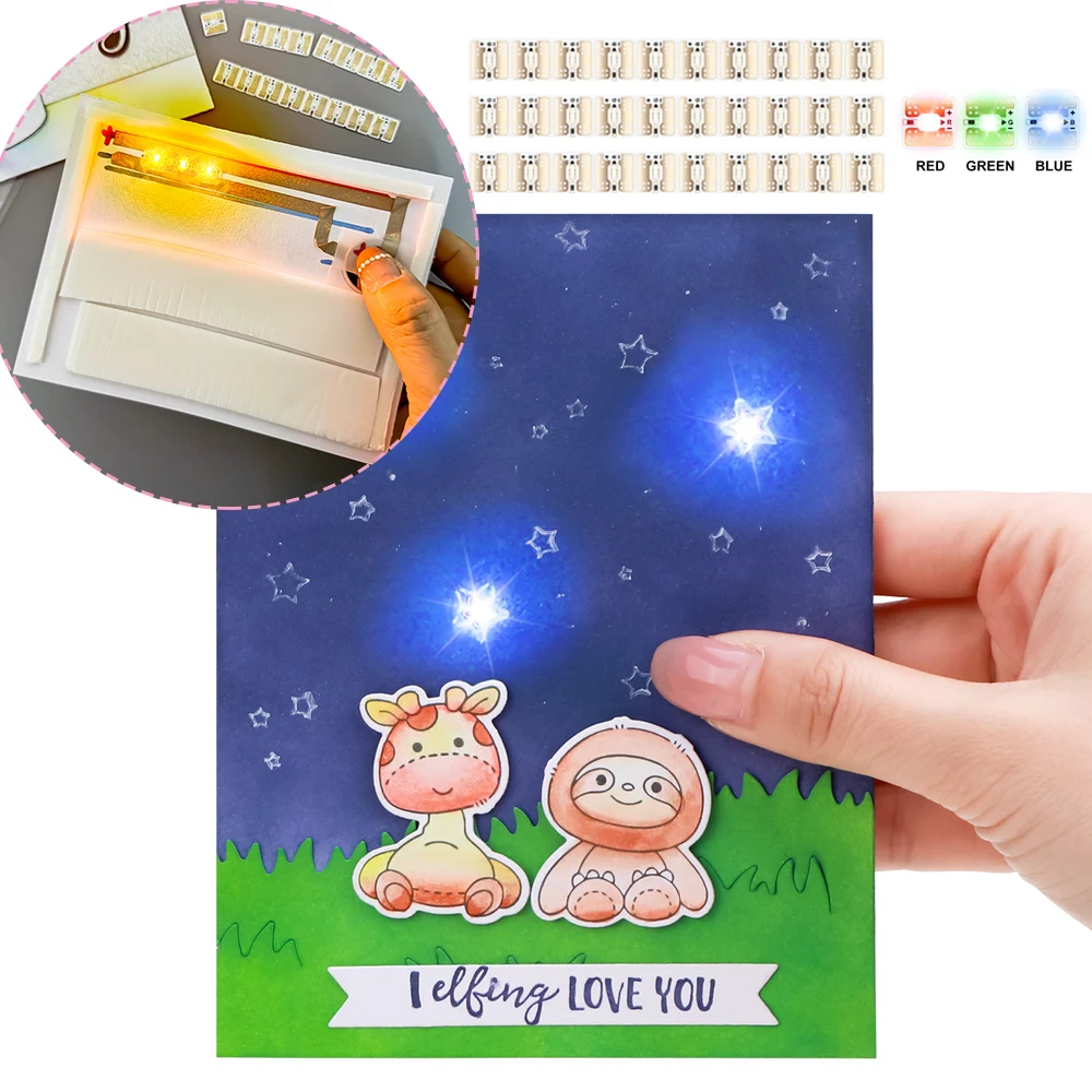 

30pcs/pack LED Circuit Stickers Red Blue Green Yellow Pink and Aninating Rainbow Blink Light Craft Kit for Making Light-Up Cards
