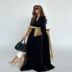 Eid Open Abaya Kimono para mulheres, vestido muçulmano, mangas de retalhos, túnicas do Golfo Negro, Abayas, roupas islâmicas, kaftan, Dubai, luxo