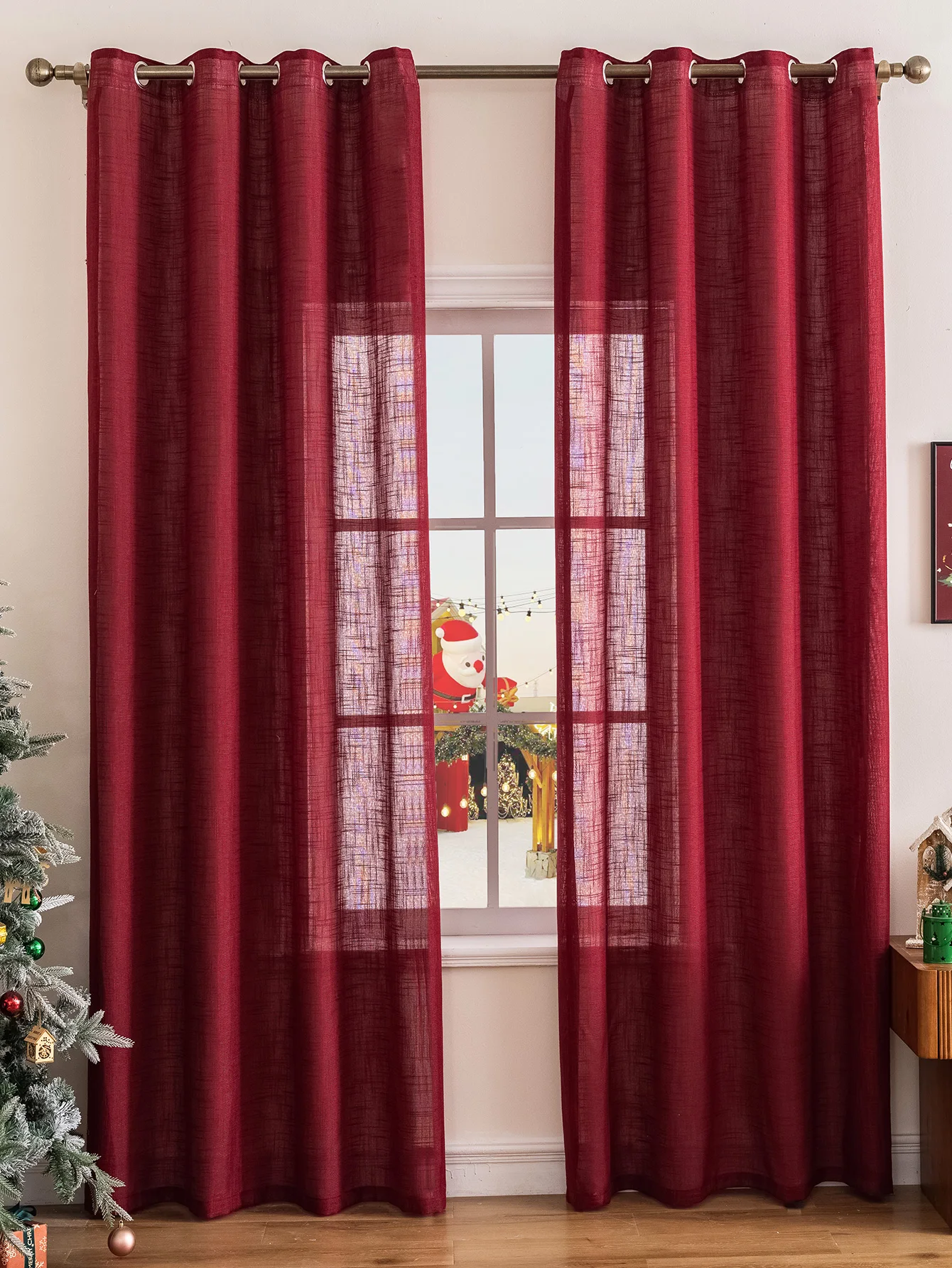 Linen Curtain Eyelet - ستائر كتان حمراء لغرفة المعيشة ستائر