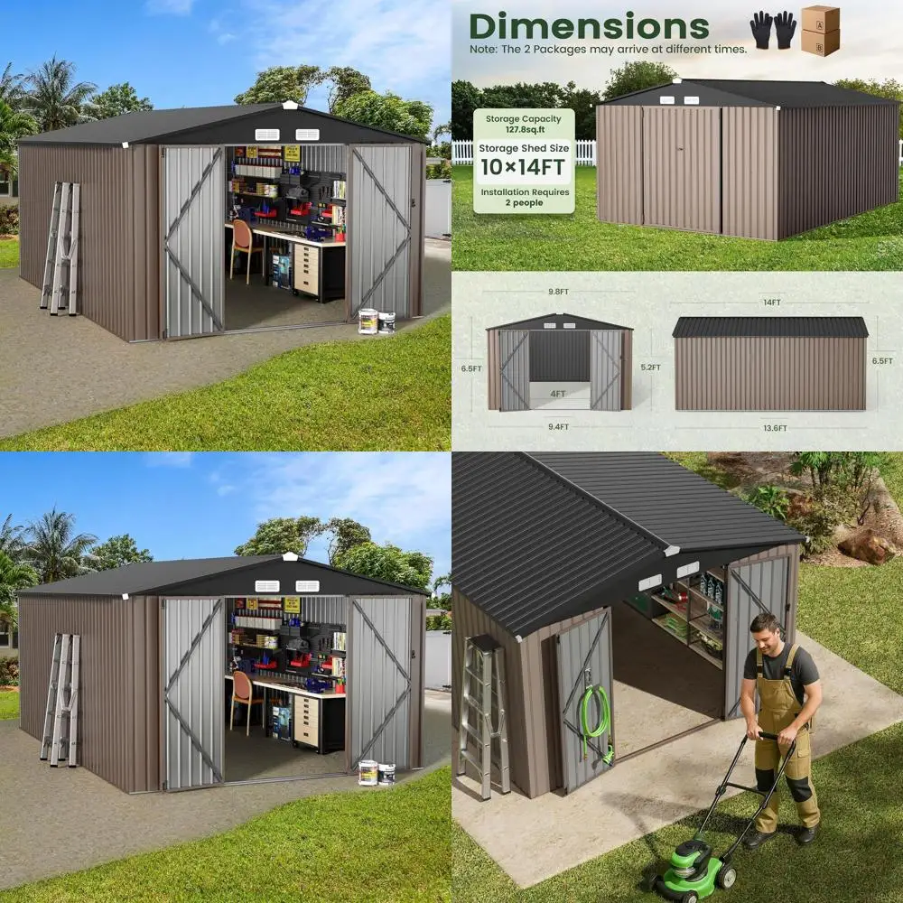 

Прочный серый уличный металлический навес, 10x14, для сада, патио и хранения инструментов, устойчивый к атмосферным воздействиям