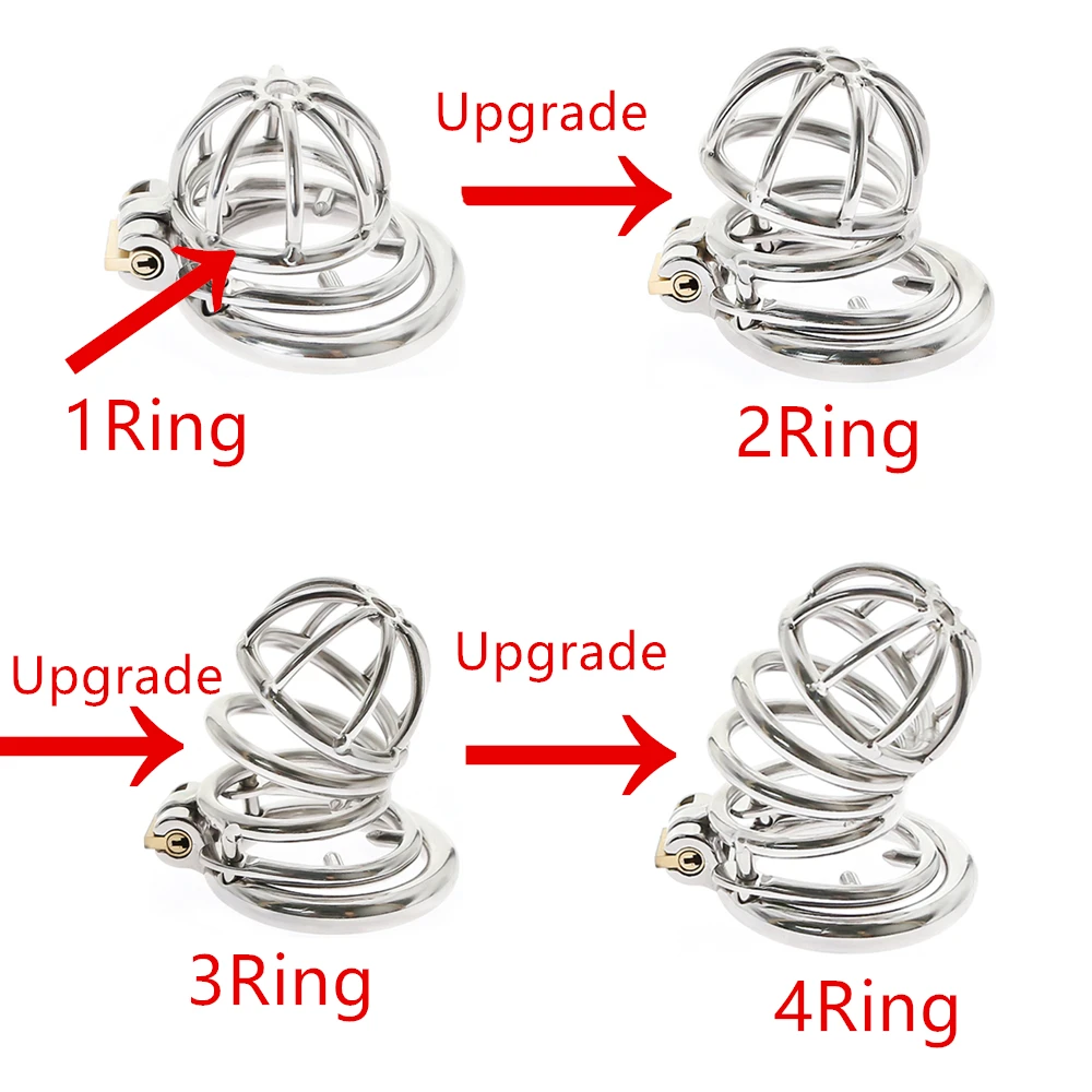 Small Upgrade Big Penis Lock Male Stainless Steel Metal Cock Cage Chastity Anti Off Spiked Ring Erotic Bondage Husband Loyalty