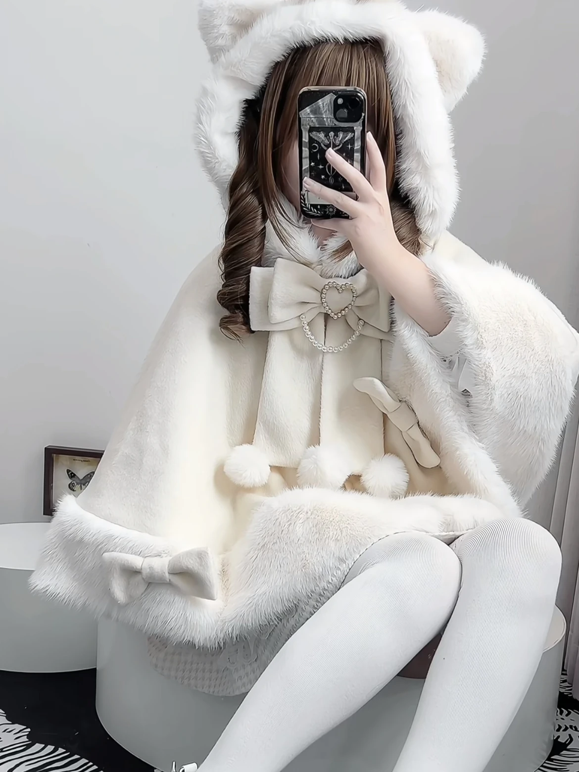 

Original Mass-Produced Wool Fleece-Lined Cat Ear Cape Cute Kawaii Lolita Cape Shawl Coat Autumn Winter Mine Series Wool Coat