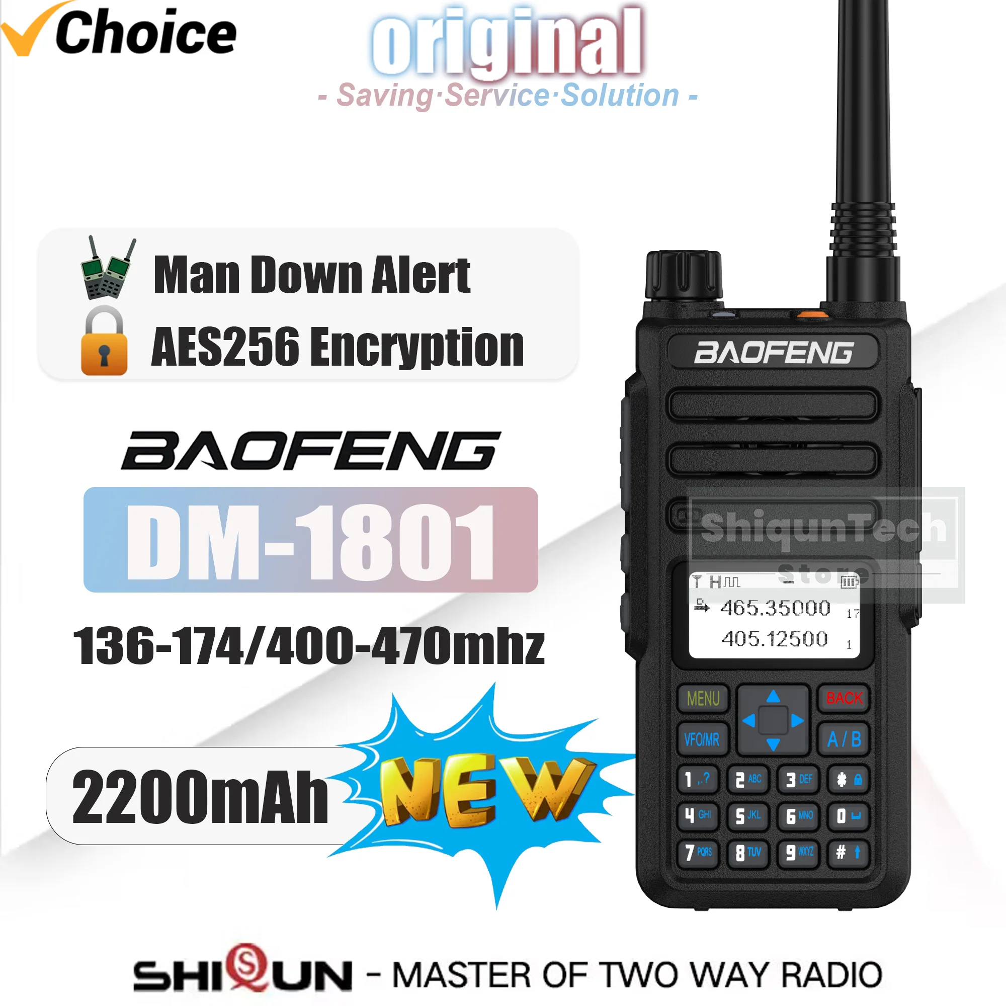 BAOFENG DM1801 AES256 Encryption Dual Slot DR-1801UV DMR Walkie Talkie SMS Man Down Alert Professional Ham Outdoor Two Way Radio