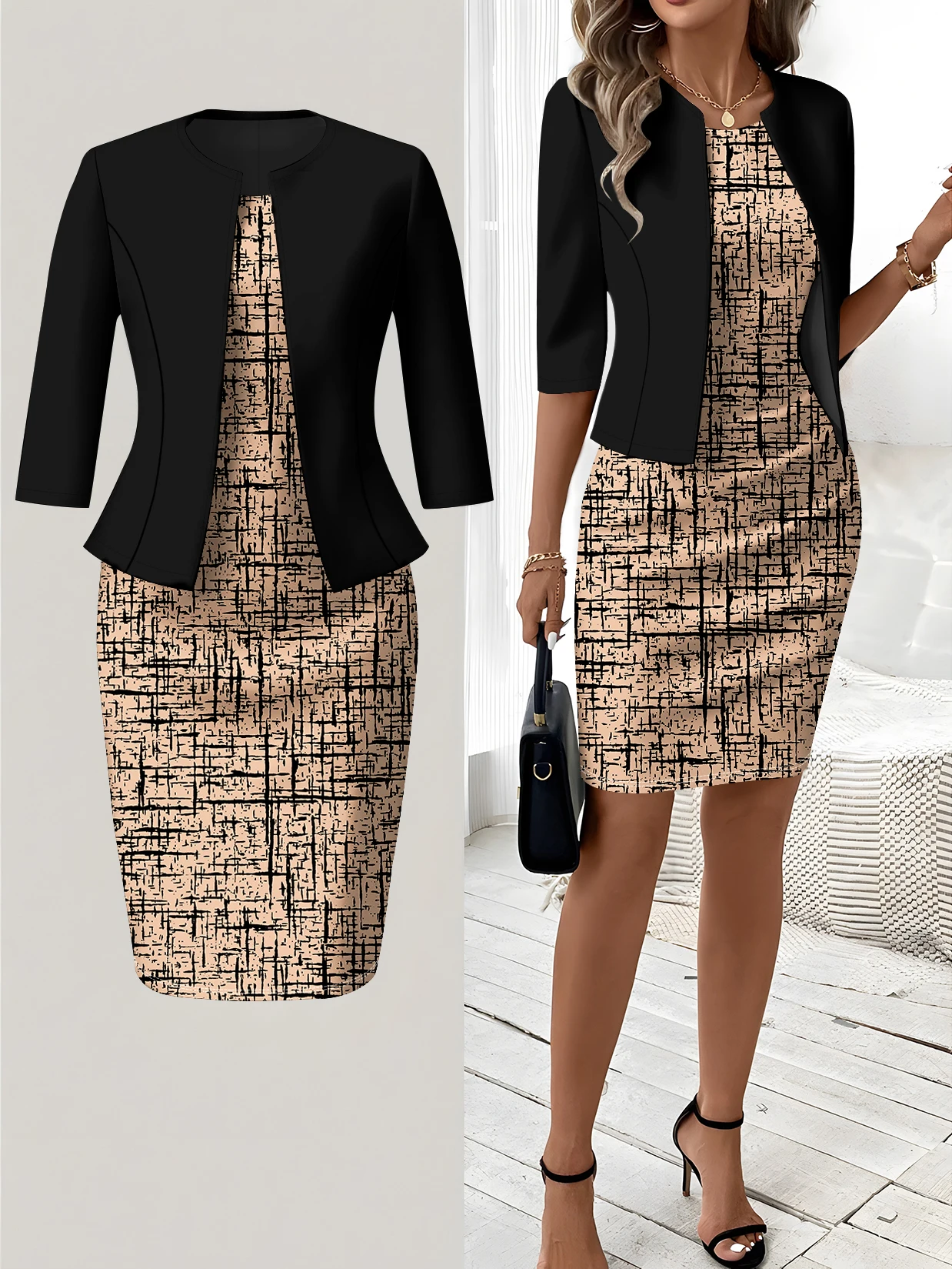 Printed Design Autumn and winter styles Geometric Print Pattern Design casual style dress suit