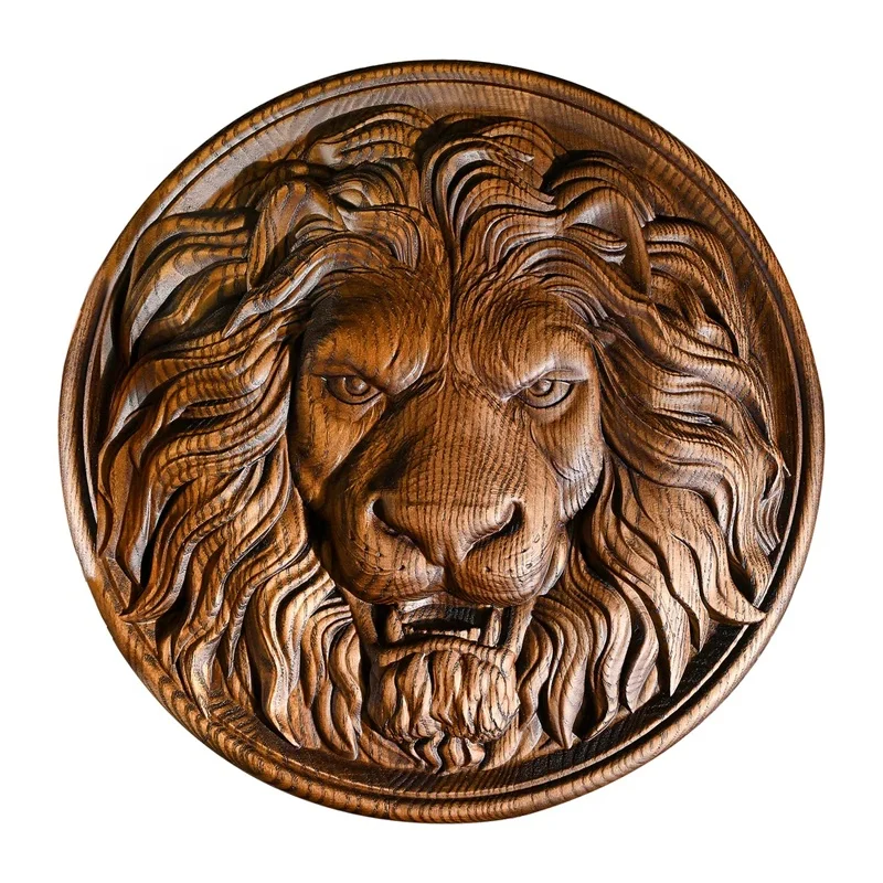 

Handcrafted Wooden Lion Head Sculpture Vintage Office Home Decor Carved Wall Art for Catholic Holiday Celebrations Personal