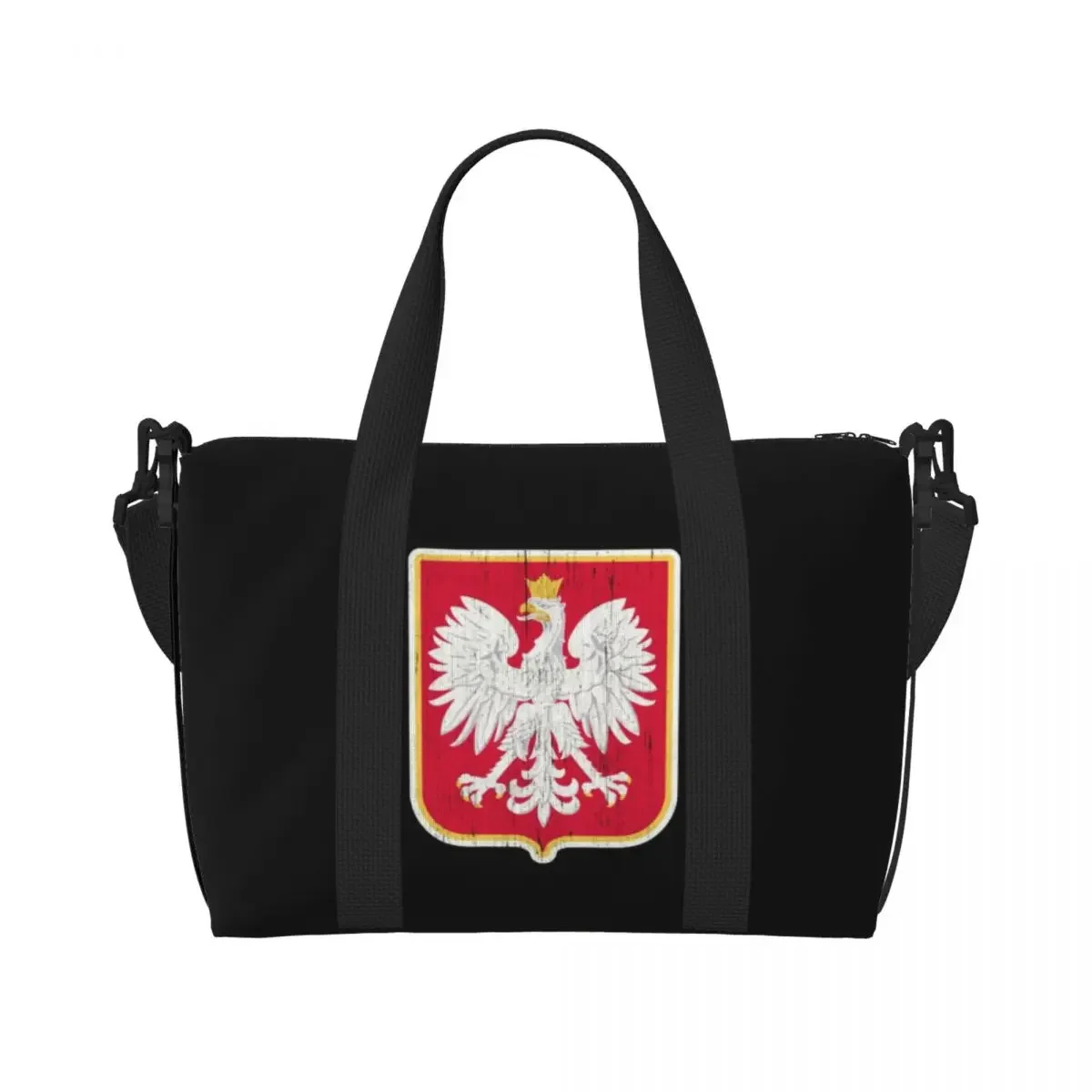 Custom Polska Polish Coat Of Arms Eagle Beach Tote Bag For Women Poland Flag Large Compartment Gym Beach Travel Bags