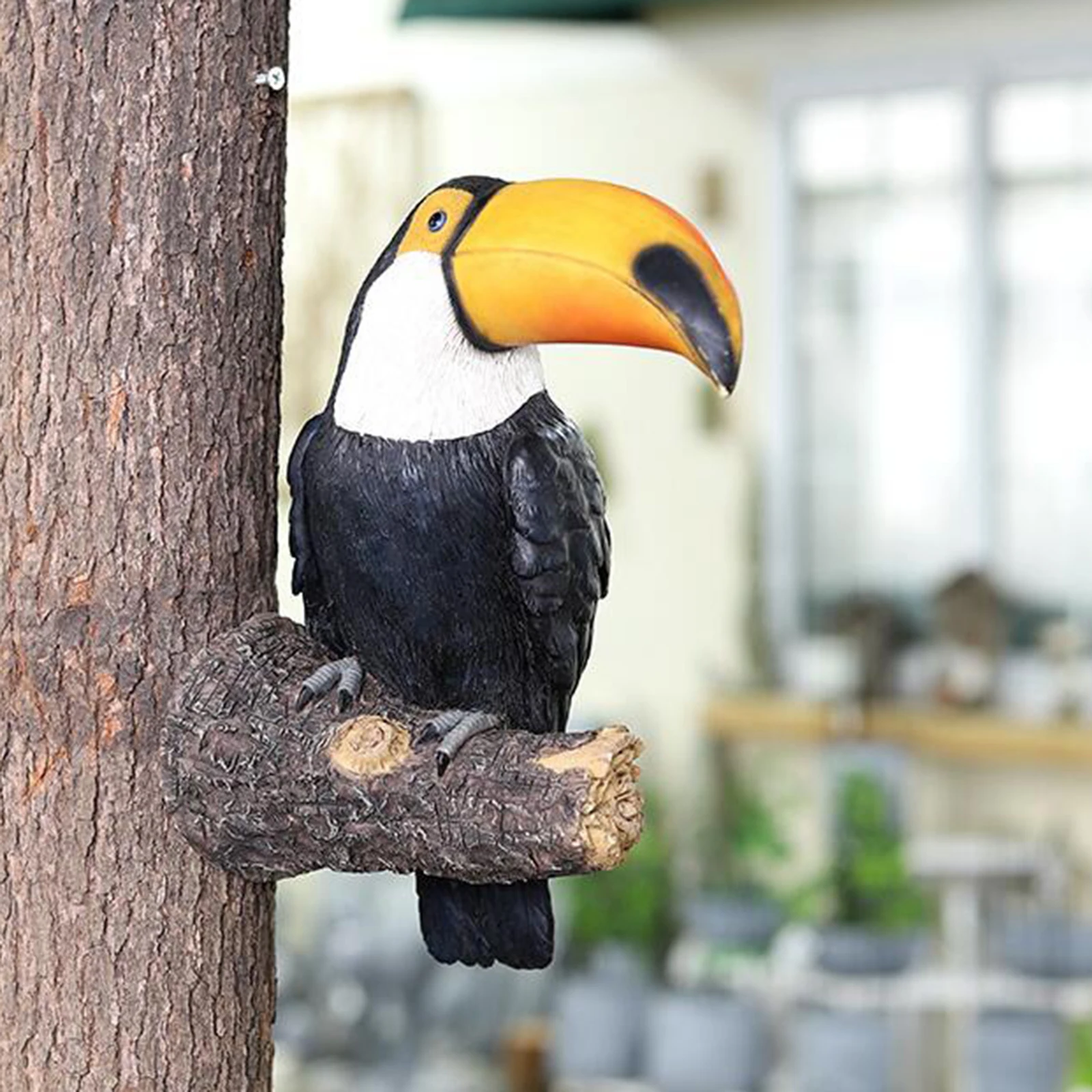 Simulation Toucan Perching on Branch Garden Statue, Bookcase Living Room