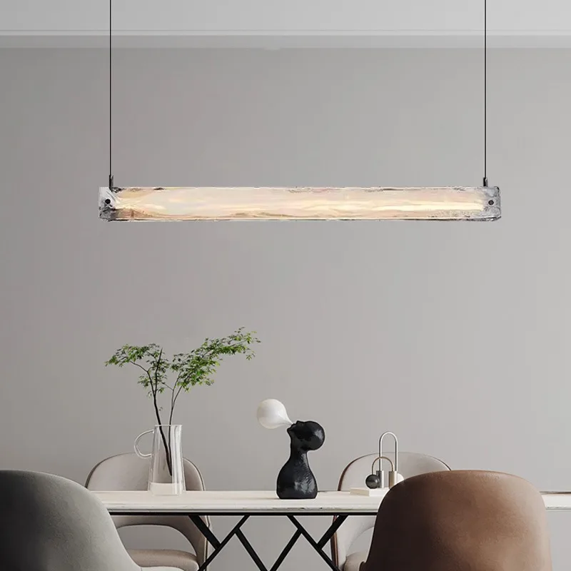 

Modern Minimalist Cloudy Glass Chandelier for Restaurant, Bar, Island Counter Long Strip Chandelier