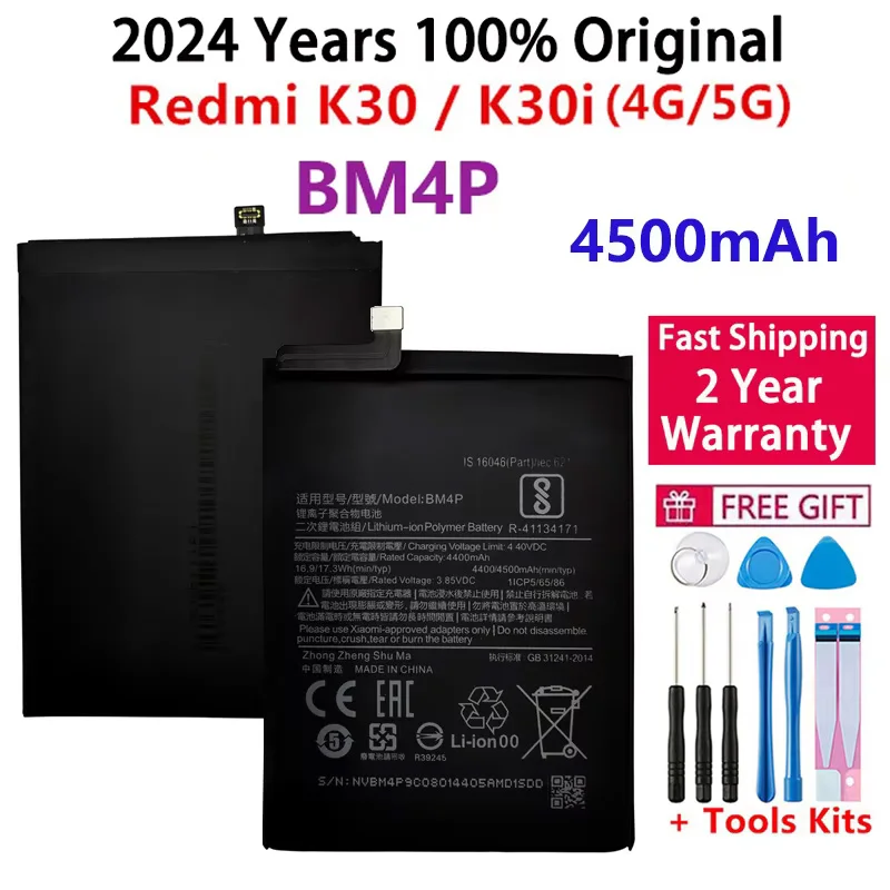 

100% Original Replacement Phone Battery BM4P 4500mAh For Xiaomi Redmi K30 / Redmi K30i (4G/5G) Bateria Batteries Fast Shipping