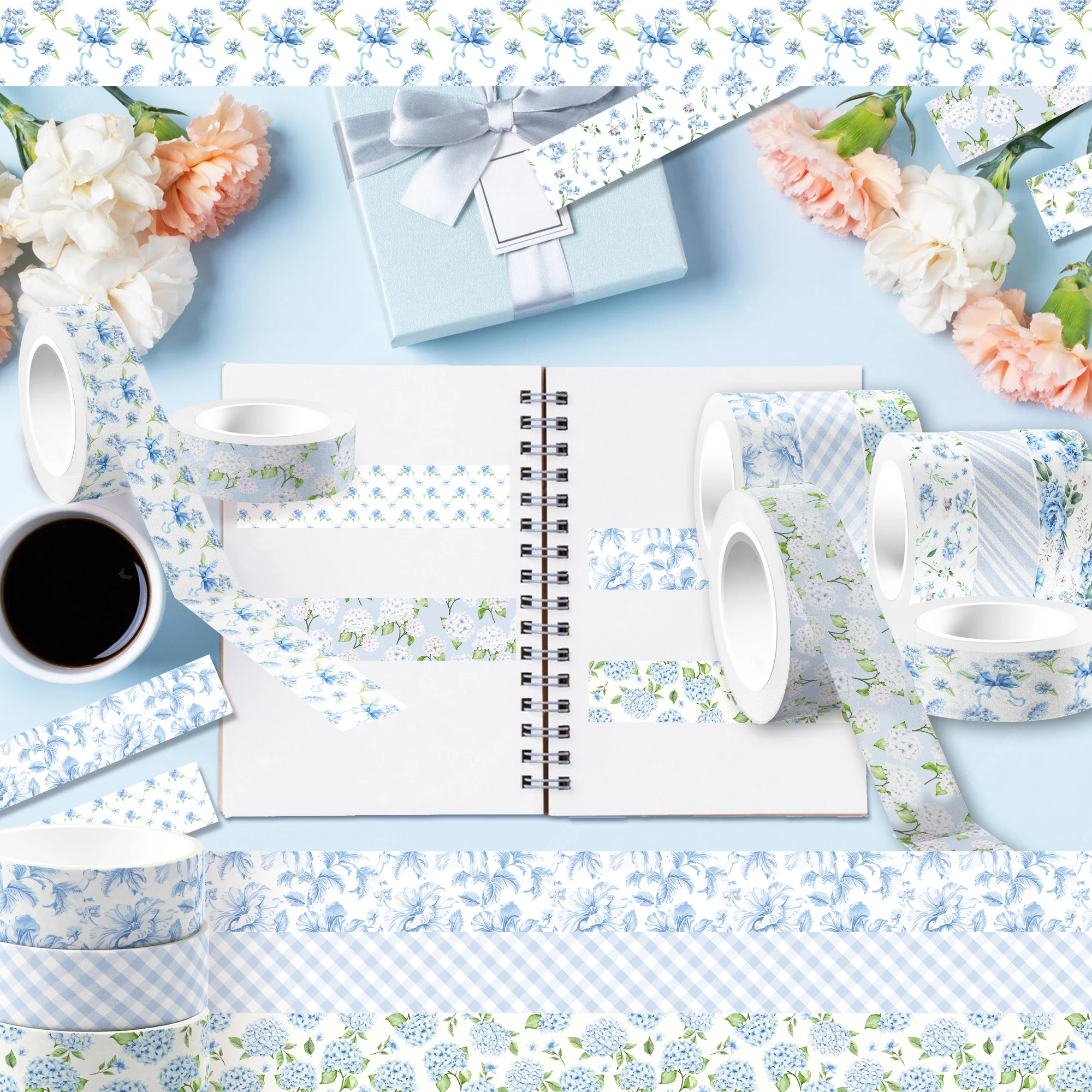 12 Rolls Hydrangea Flower Washi Tape Set,Decorative Paper Stickers,DIY Craft Tape for Gift Wrapping, Scrapbooking Party Supplies view 2