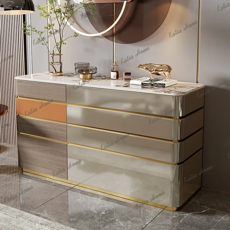 PG Italian light luxury chest of drawers modern simple bedroom bed end color block lacquered bedside table