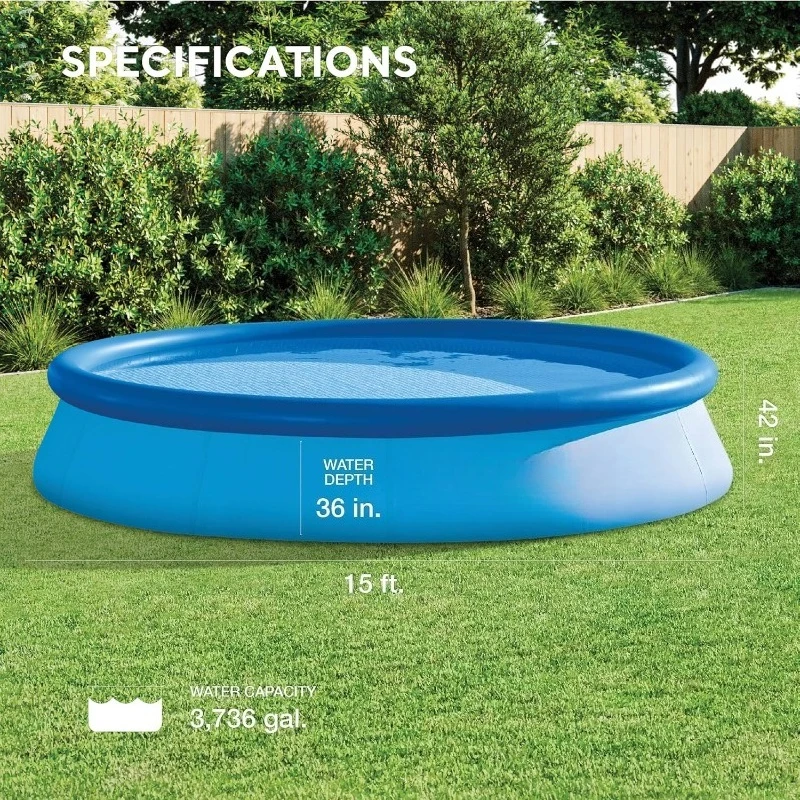 26165EH Kolam Renang Tiup Bulat Portabel Mudah Dipasang di Luar Ruangan Ukuran 15 Kaki x 42 Inci dengan Tangga, Filter