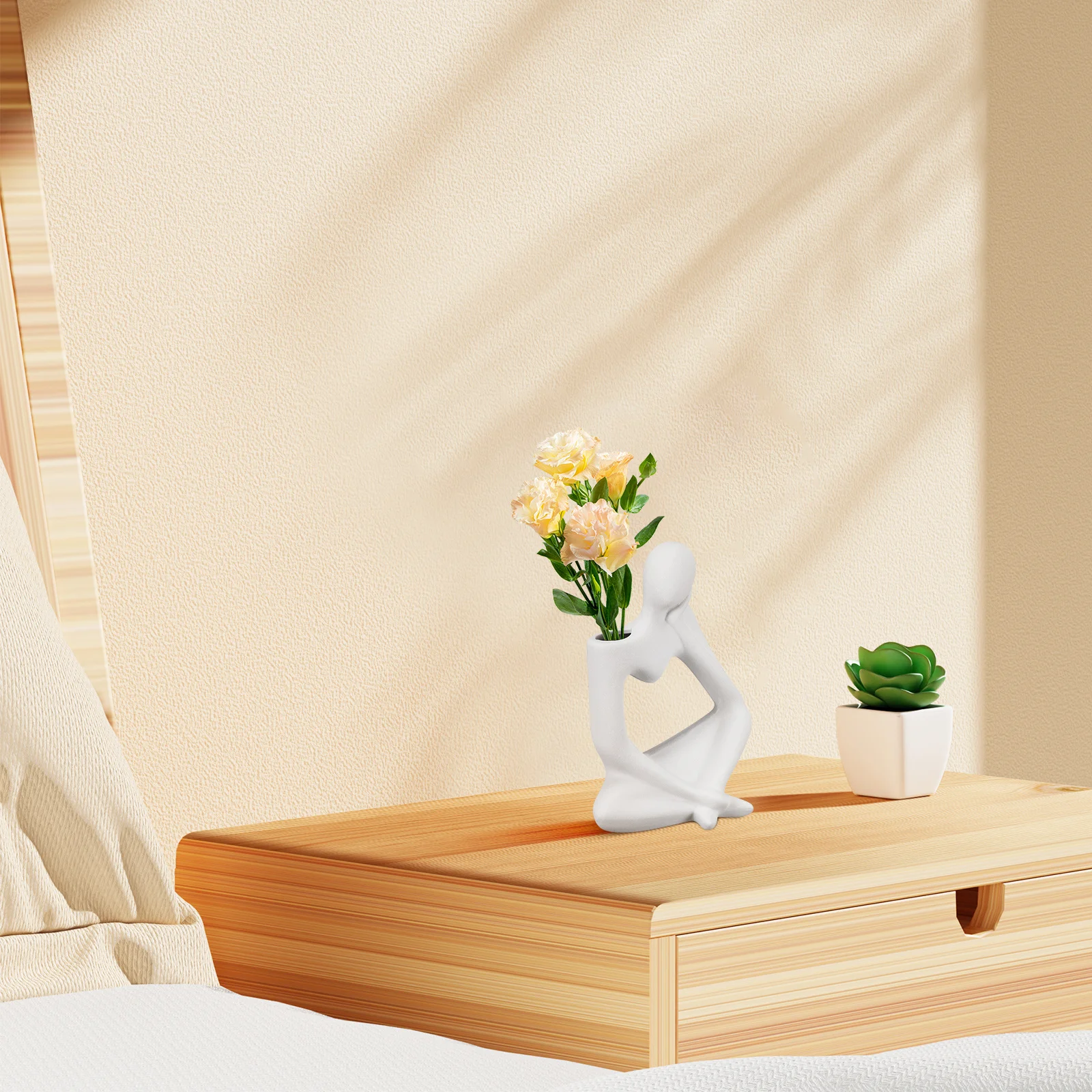 

Thinker Ceramic Vase Unique Design Matte Finish Multi-Functional Home Decor Flower Vase for Living Room Desktop Dinning Table