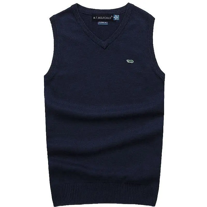 100% Cotton Mens Pullovers Knitted Vest Embroidery-Logo Casual V-Neck Sleeveless Sweaters Fashion Homme Clothing Slim Male Tops