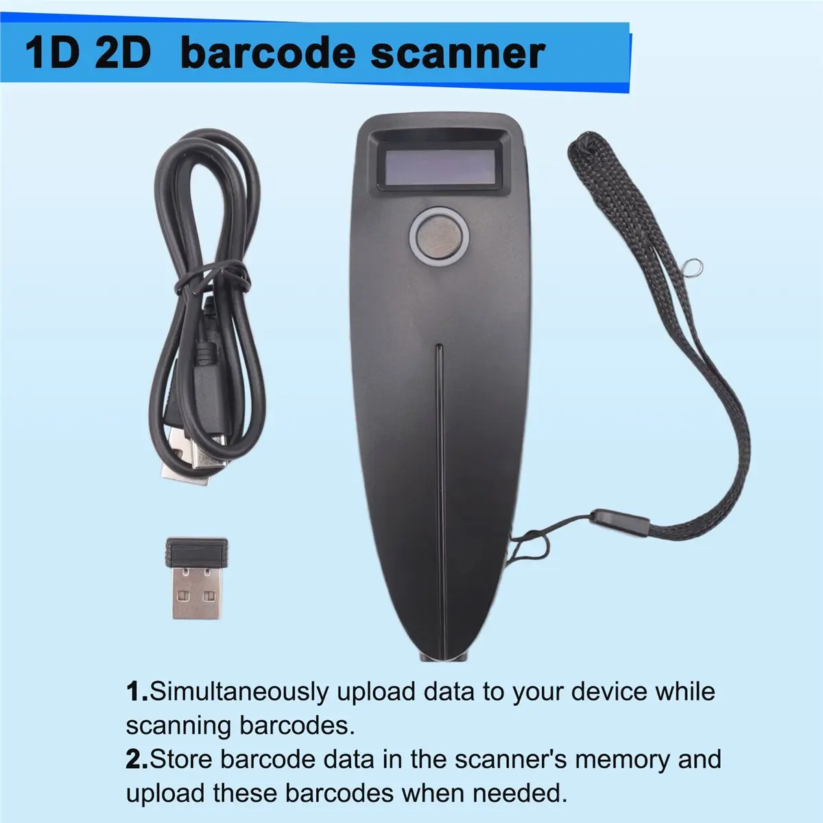 popop Barcode Scanner Mini Wireless Bluetooth Handheld Portable 1D 2D QR Bar Code