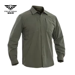 Outdoor Elastic Quick Drying Tactical Shirt Commuting Hunting Hiking Shirt Breathable Wear-resistant Splashproof Sports Shirt